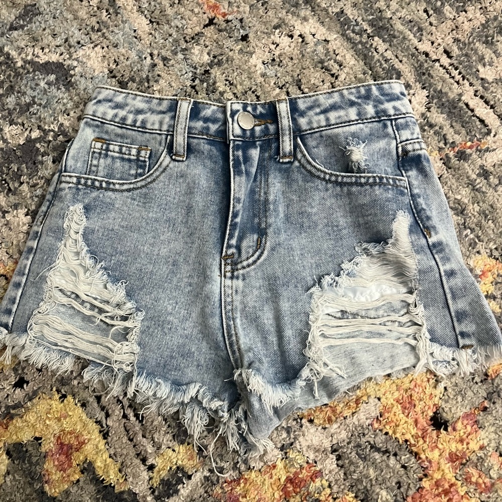SHEIN Light Blue Distressed Jean Shorts